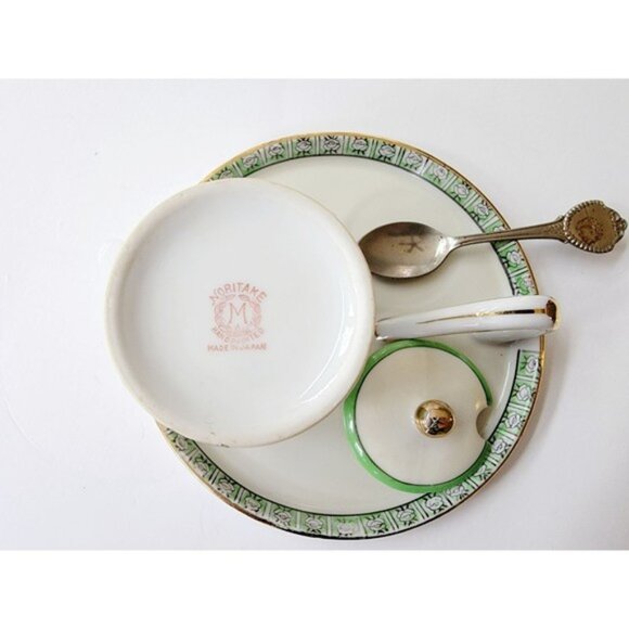 Antique Noritake Morimura Hand Painted Sugar Bowl Plate Cover Spoon Japan - Picture 4 of 5